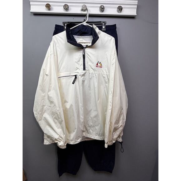 Vintage First Down Track Suit Men's XL Y2K Cream Blue Windbreaker Jacket/Pants - Picture 1 of 16